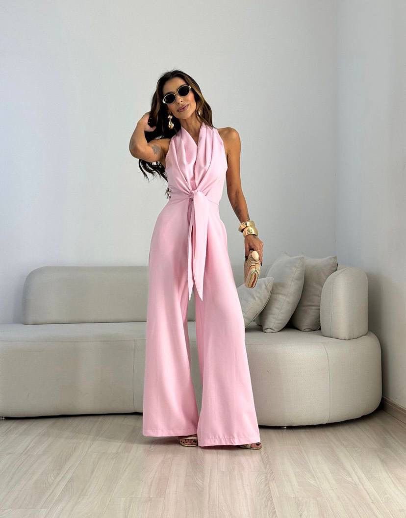 Kamwi | Halter Neck Tie Front Jumpsuit