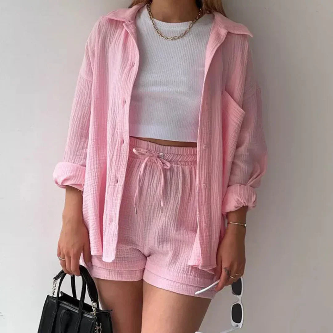 Katelyn | Shirt And Shorts Crinkle Two Piece Set