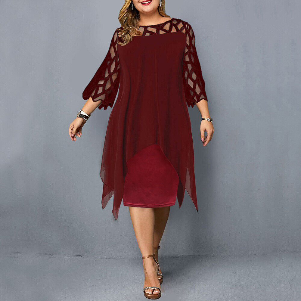 Krezia | Mesh Overlay Midi Dress Three Quarter Sleeves
