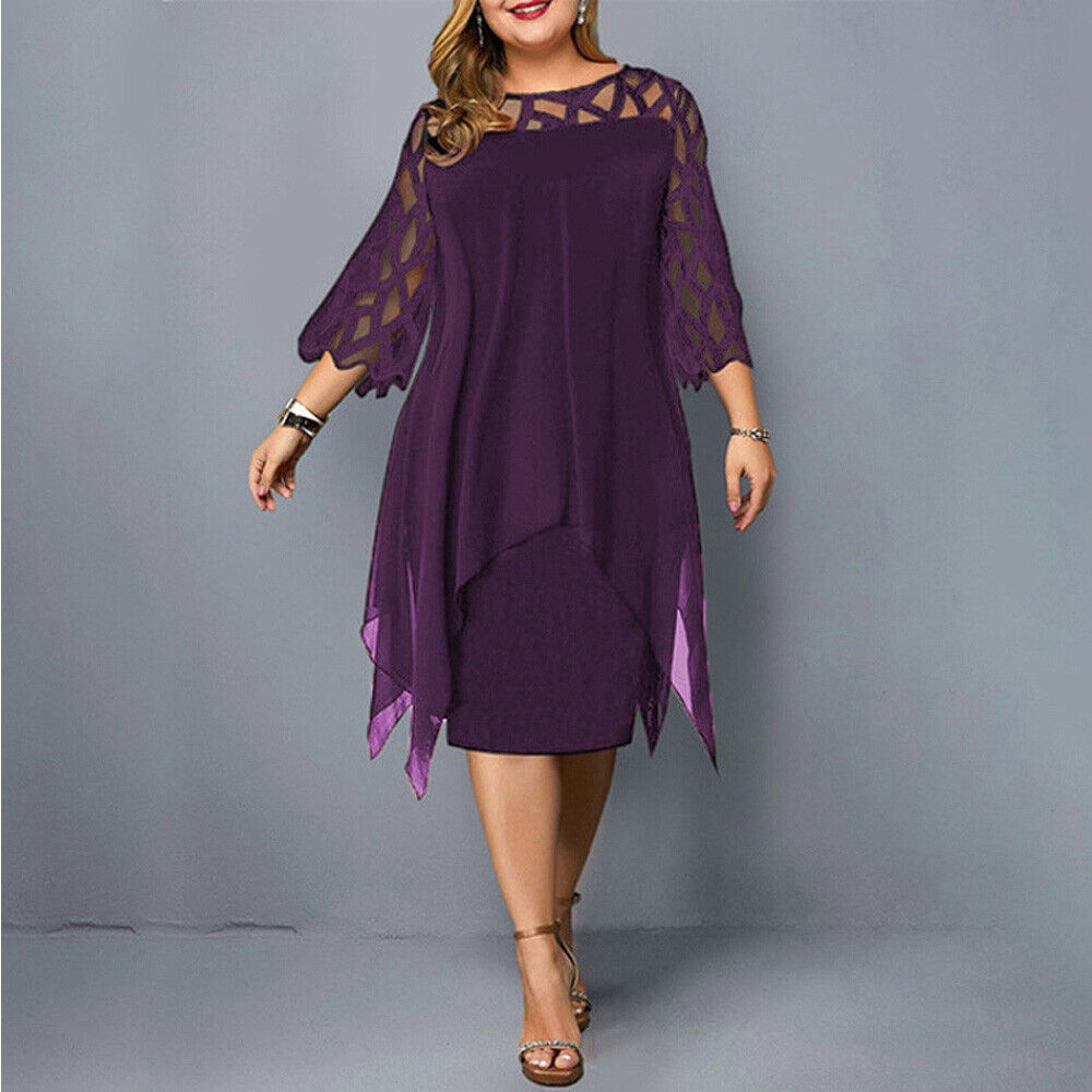 Krezia | Mesh Overlay Midi Dress Three Quarter Sleeves