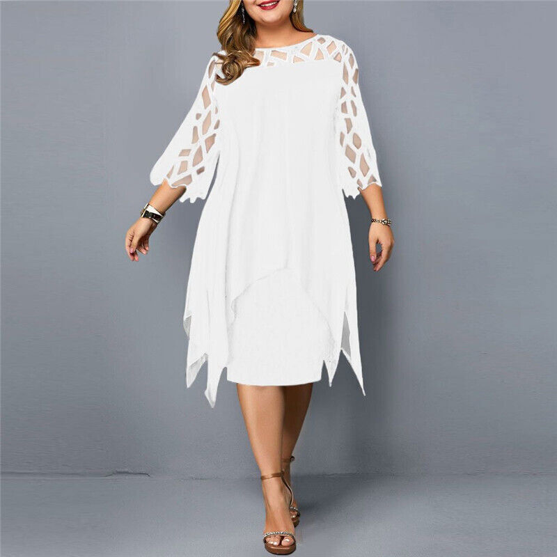 Krezia | Mesh Overlay Midi Dress Three Quarter Sleeves