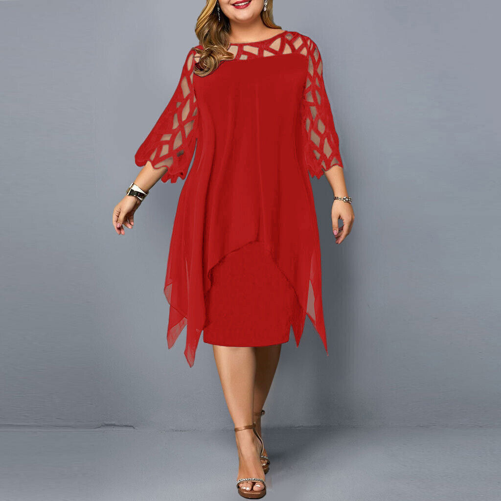 Krezia | Mesh Overlay Midi Dress Three Quarter Sleeves