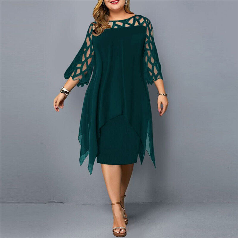 Krezia | Mesh Overlay Midi Dress Three Quarter Sleeves