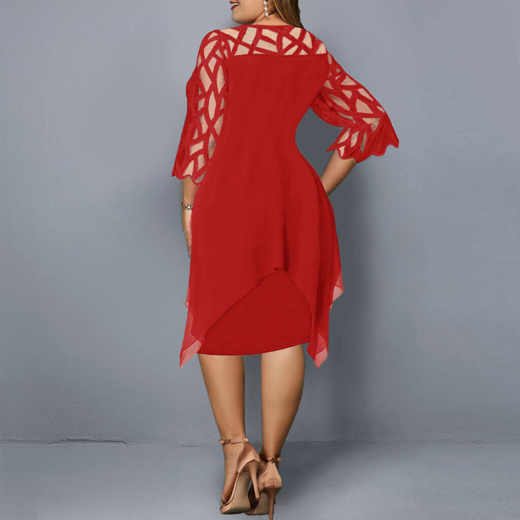 Krezia | Mesh Overlay Midi Dress Three Quarter Sleeves