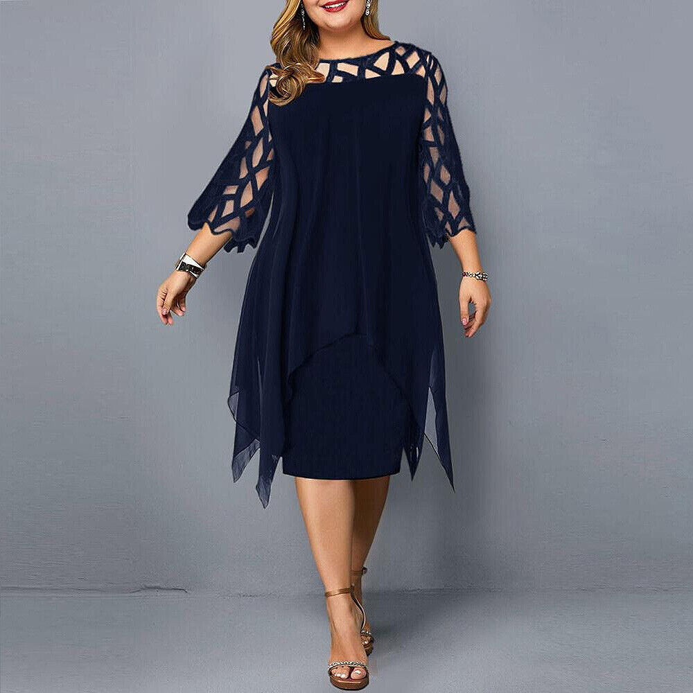 Krezia | Mesh Overlay Midi Dress Three Quarter Sleeves