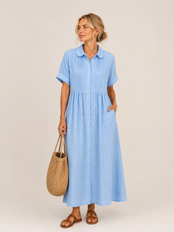Anjali | Shirt Midi Dress With Pintuck Front
