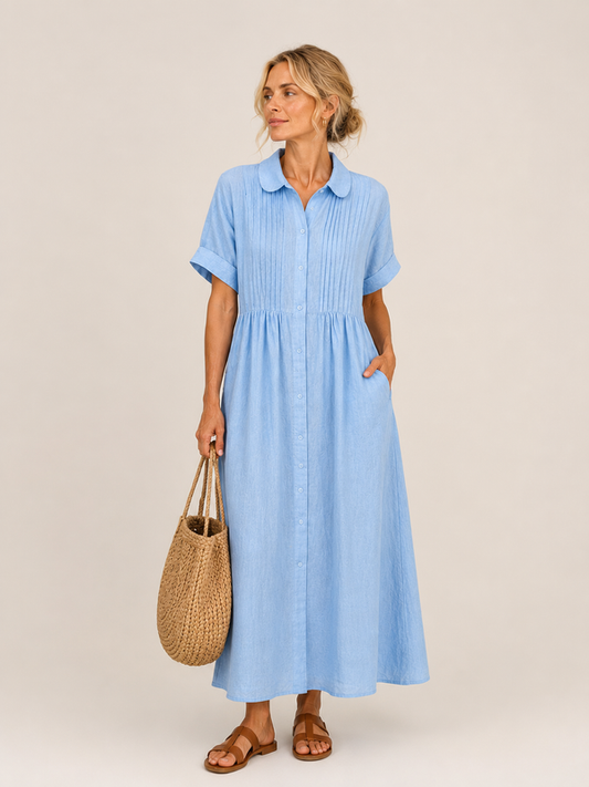 Anjali | Shirt Midi Dress With Pintuck Front