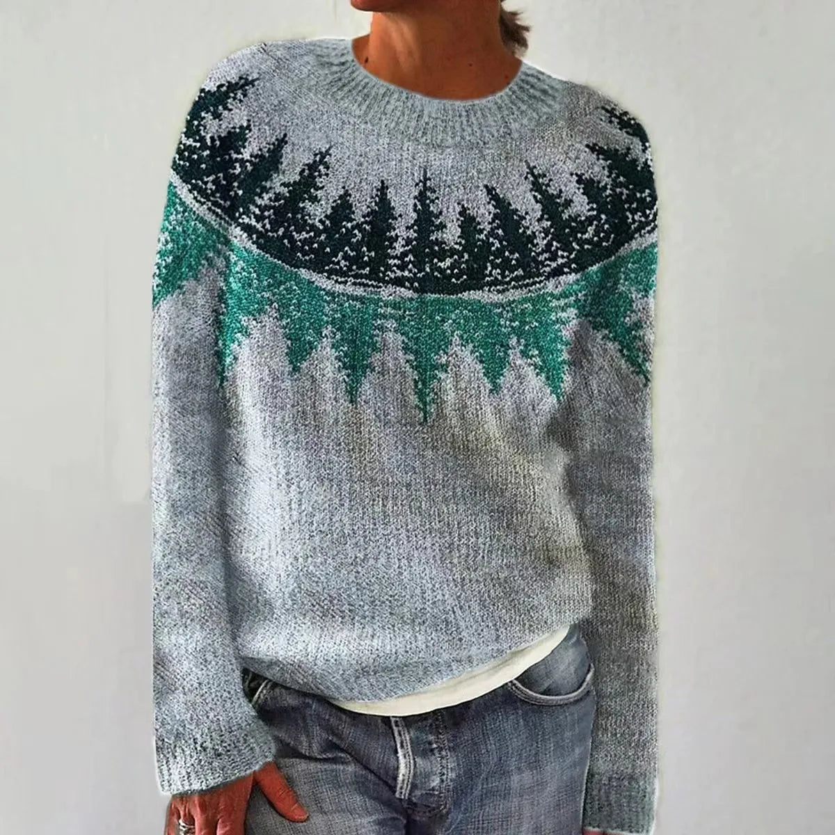 Svenja | Knit Jumper with Patterned Yoke and Long Sleeves
