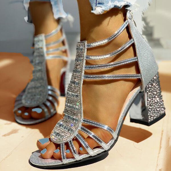 Laverne | Rhinestone Strappy Block Heel Sandals
