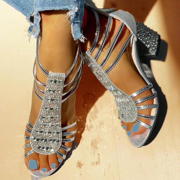 Laverne | Rhinestone Strappy Block Heel Sandals