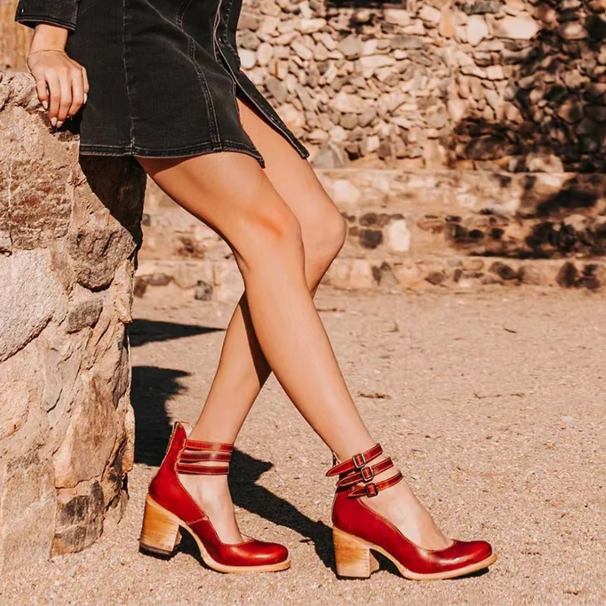 Vesile | Block Heel Pumps with Triple Buckle Straps