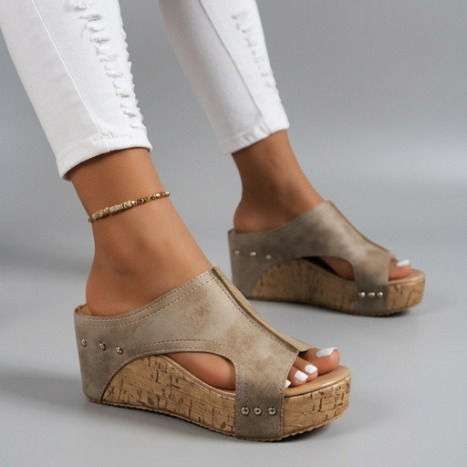 Layen | Cork Effect Platform Wedge Sandals