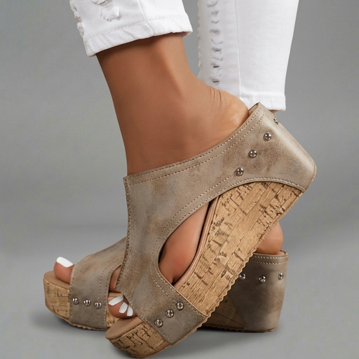 Layen | Cork Effect Platform Wedge Sandals
