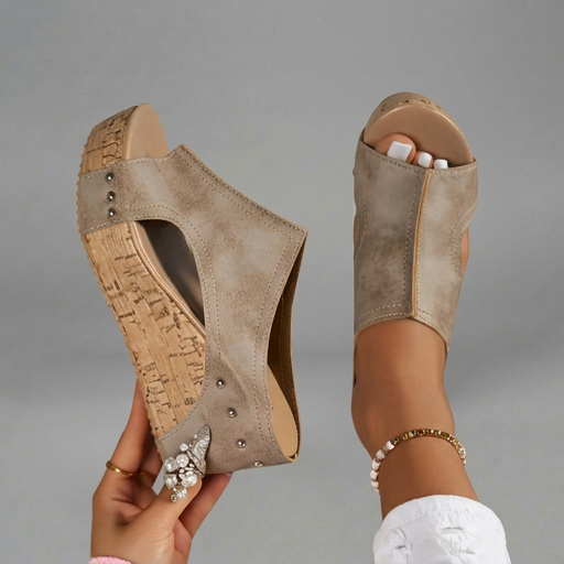Layen | Cork Effect Platform Wedge Sandals
