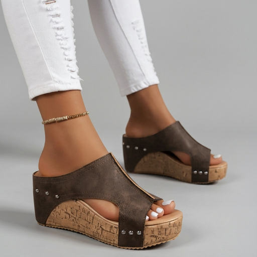 Layen | Cork Effect Platform Wedge Sandals