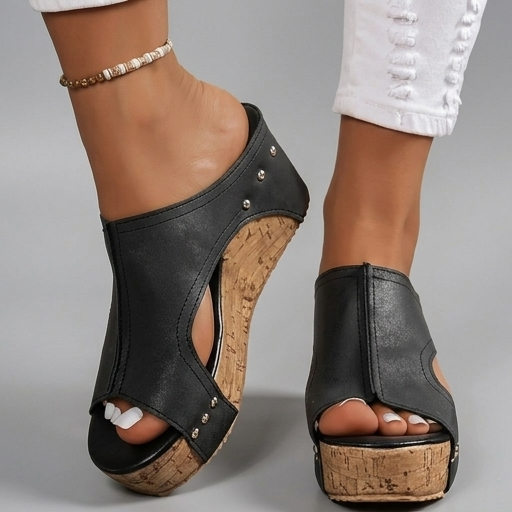 Layen | Cork Effect Platform Wedge Sandals