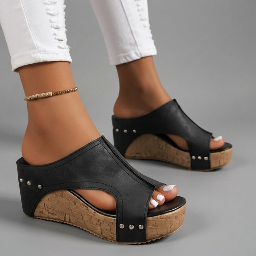 Layen | Cork Effect Platform Wedge Sandals