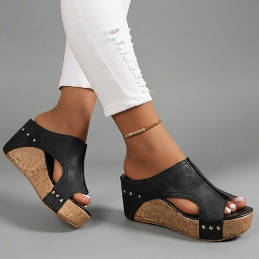 Layen | Cork Effect Platform Wedge Sandals