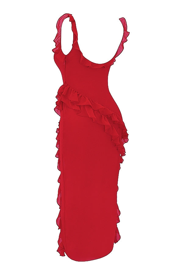 Dalia | Ruffle Trim High Split Maxi Dress