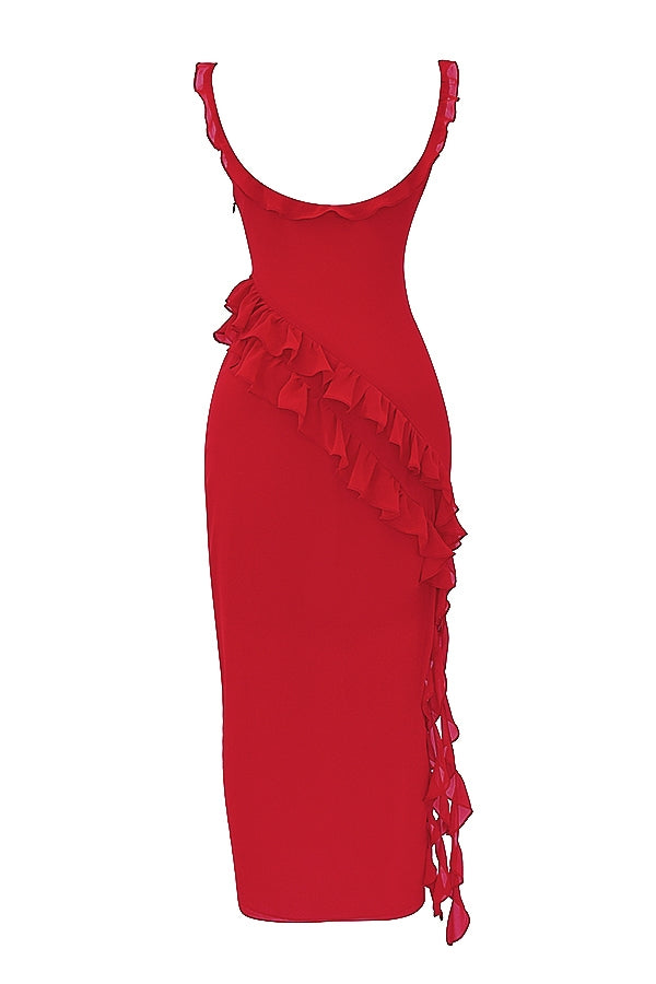 Dalia | Ruffle Trim High Split Maxi Dress