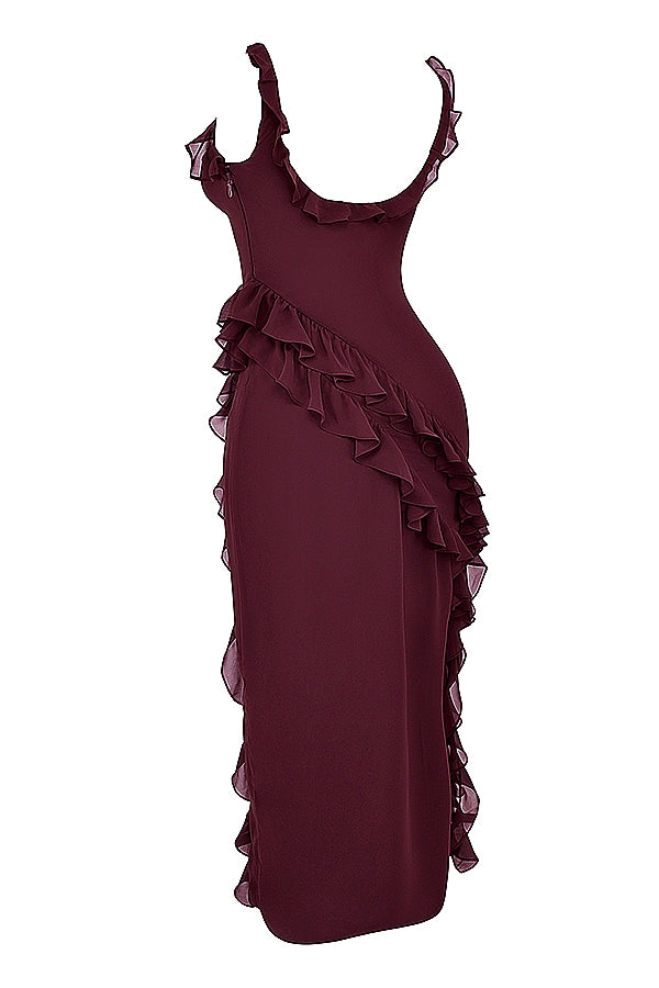 Dalia | Ruffle Trim High Split Maxi Dress