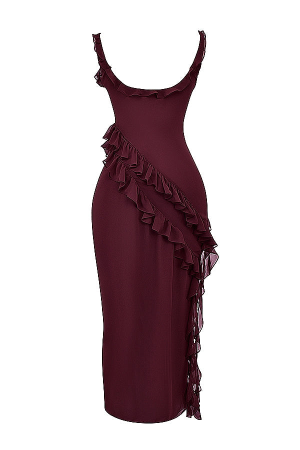 Dalia | Ruffle Trim High Split Maxi Dress