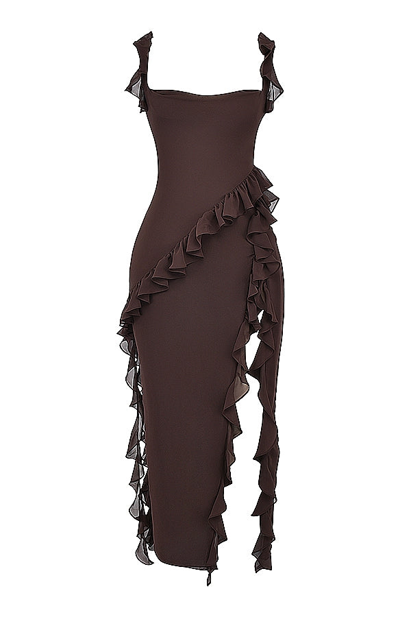 Dalia | Ruffle Trim High Split Maxi Dress