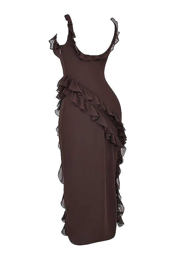 Dalia | Ruffle Trim High Split Maxi Dress