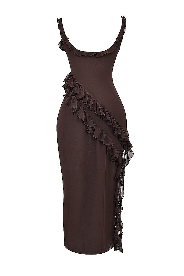 Dalia | Ruffle Trim High Split Maxi Dress