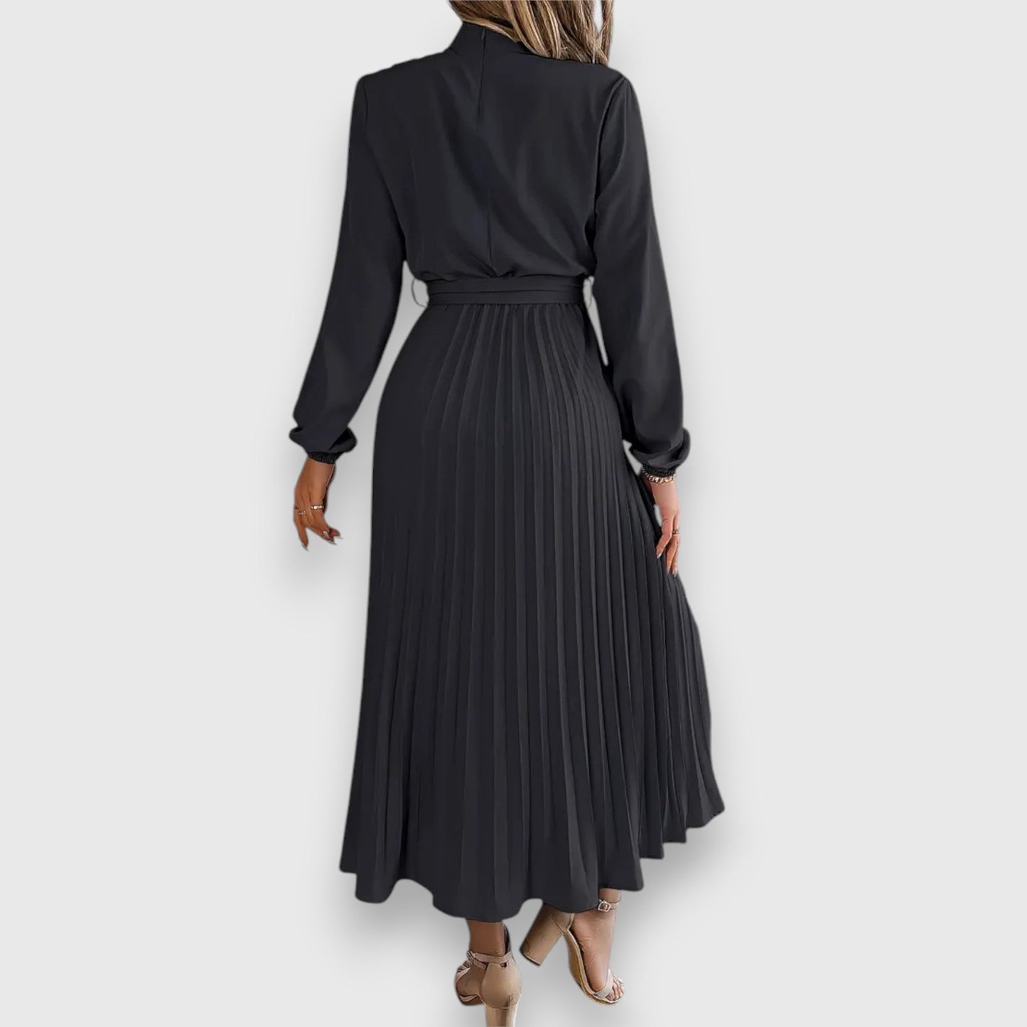Lisa | Pleated Midi Dress with Tie Waist