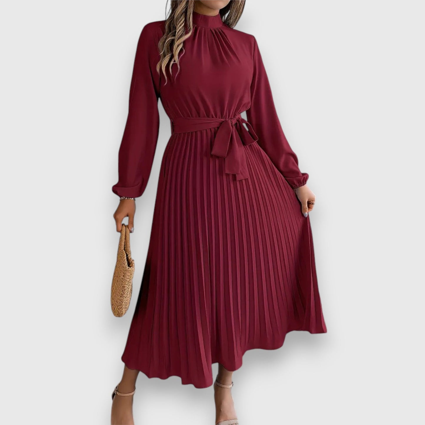Lisa | Pleated Midi Dress with Tie Waist