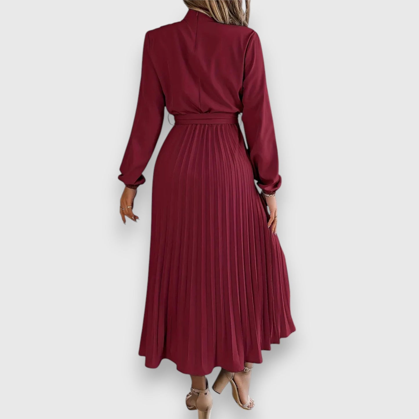 Lisa | Pleated Midi Dress with Tie Waist