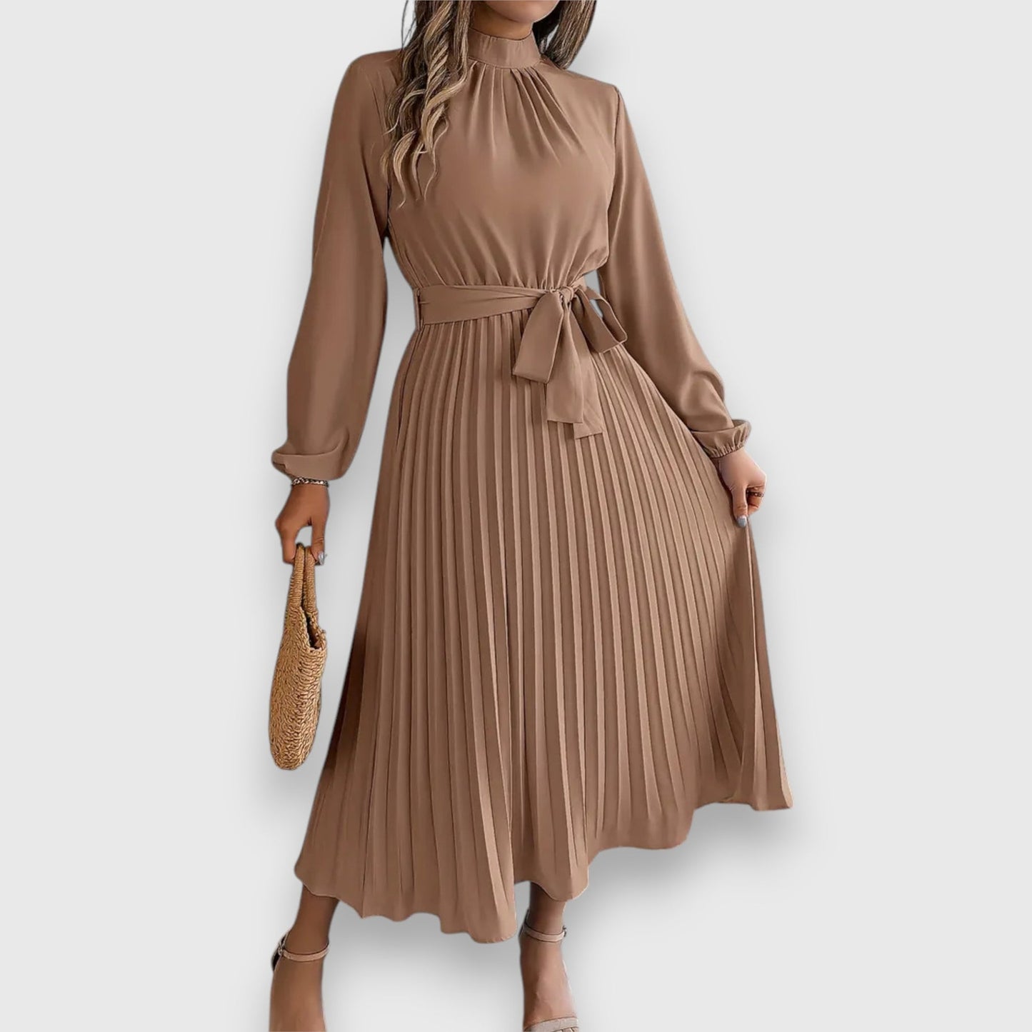 Lisa | Pleated Midi Dress with Tie Waist