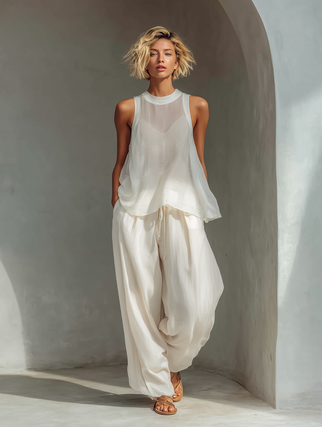 Olivian | Sleeveless Sheer Two-Piece Set