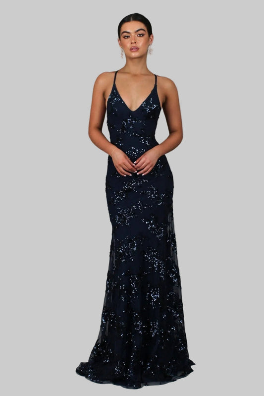 Ayela | Sequin Maxi Dress With Cross Back