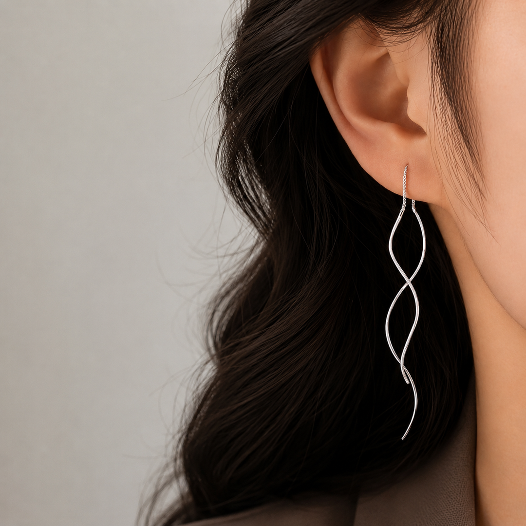 Idalina | Wave Design Threader Drop Earrings