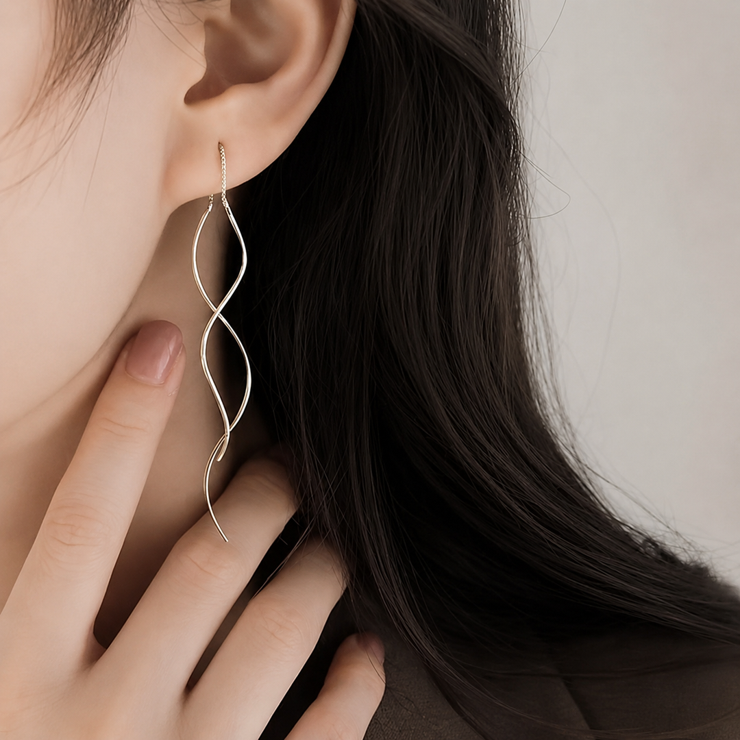 Idalina | Wave Design Threader Drop Earrings