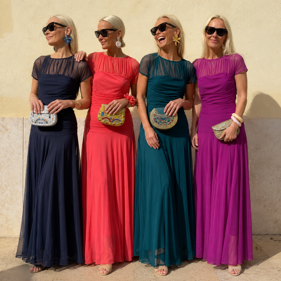 Lesliy | Chiffon Mesh Yoke Maxi Dress