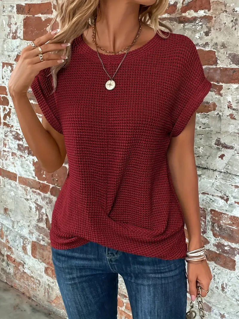 Mila | Round Neck Textured Short Sleeve Blouse