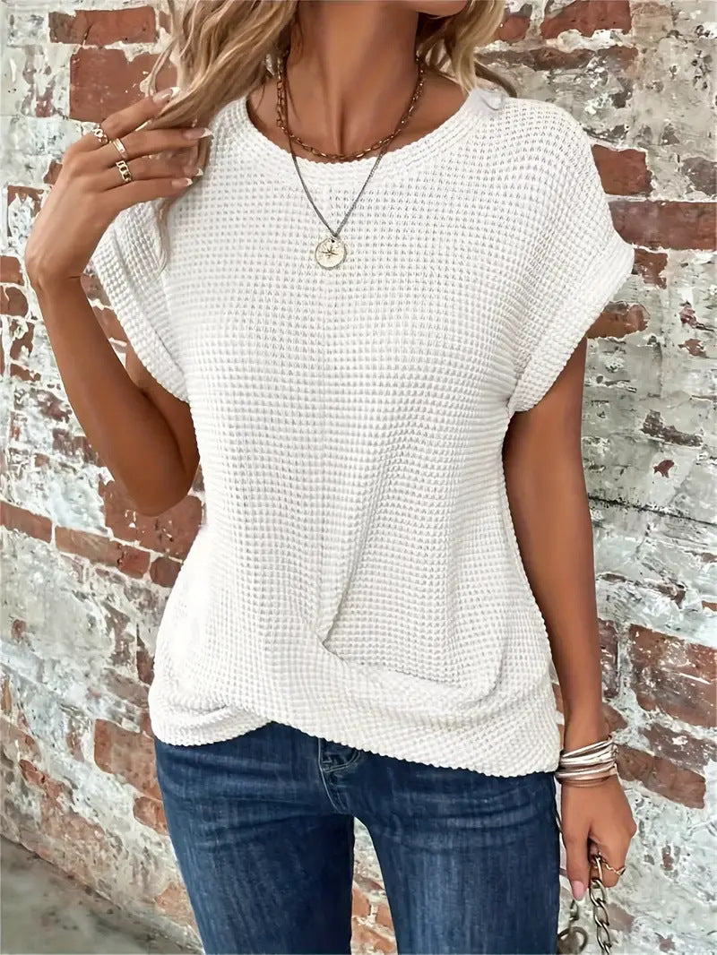 Mila | Round Neck Textured Short Sleeve Blouse