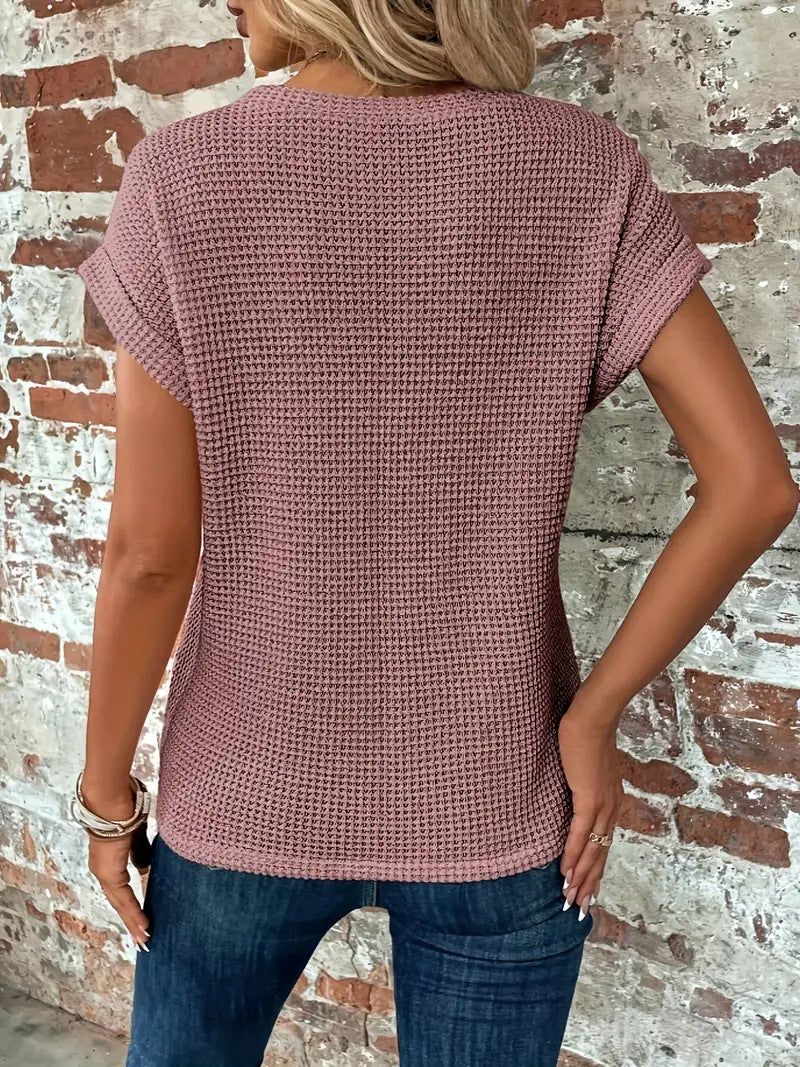 Mila | Round Neck Textured Short Sleeve Blouse