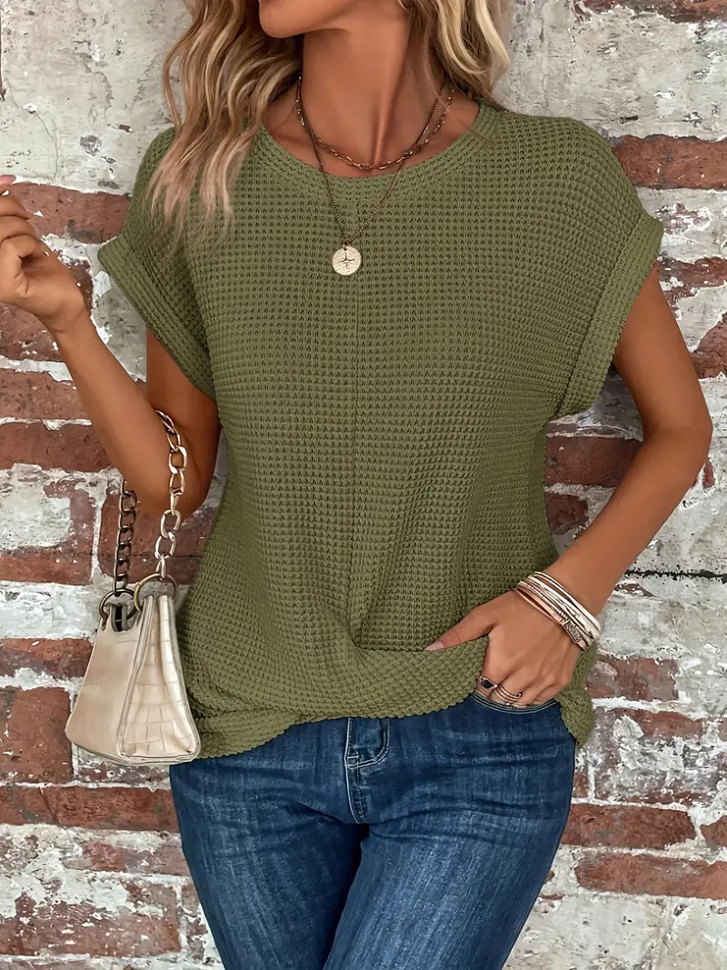 Mila | Round Neck Textured Short Sleeve Blouse