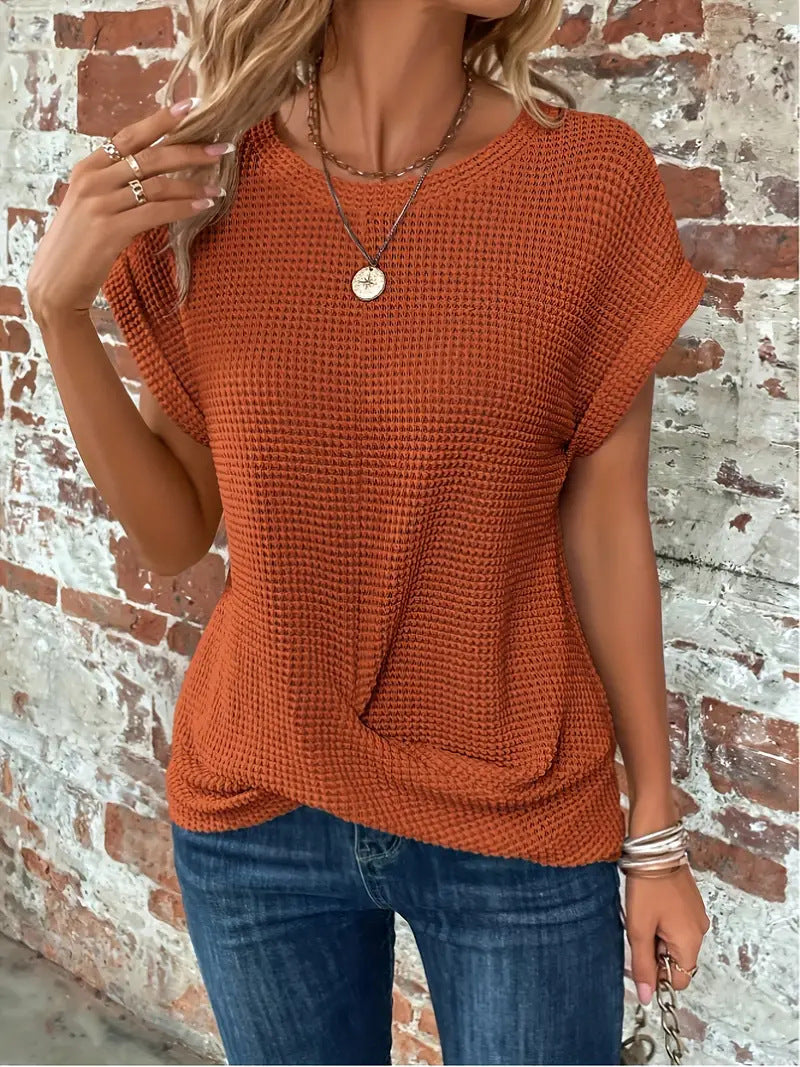 Mila | Round Neck Textured Short Sleeve Blouse