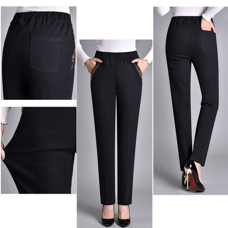 Loretie | Elasticated Embroidered Straight Leg Jeans