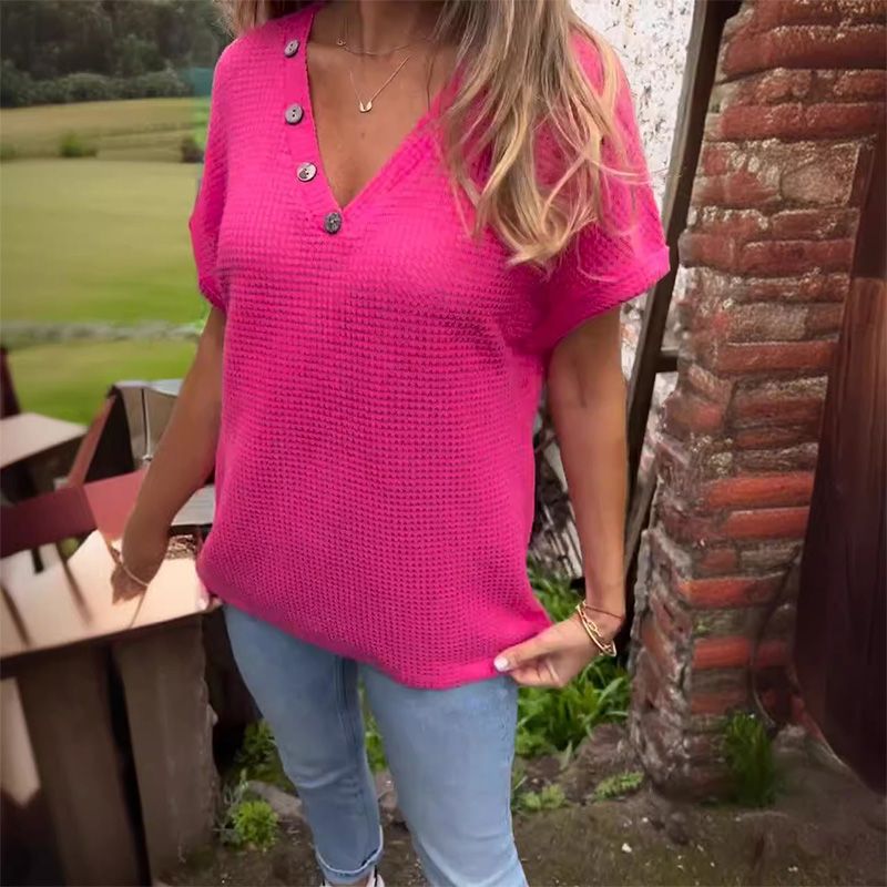 Lindse | Short Sleeve Textured V Neck Top