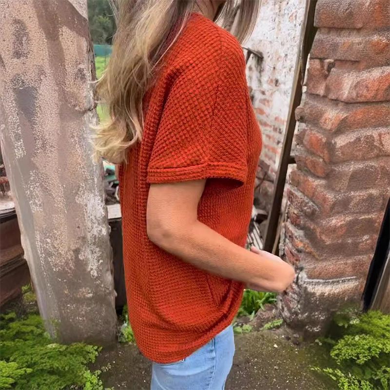 Lindse | Short Sleeve Textured V Neck Top