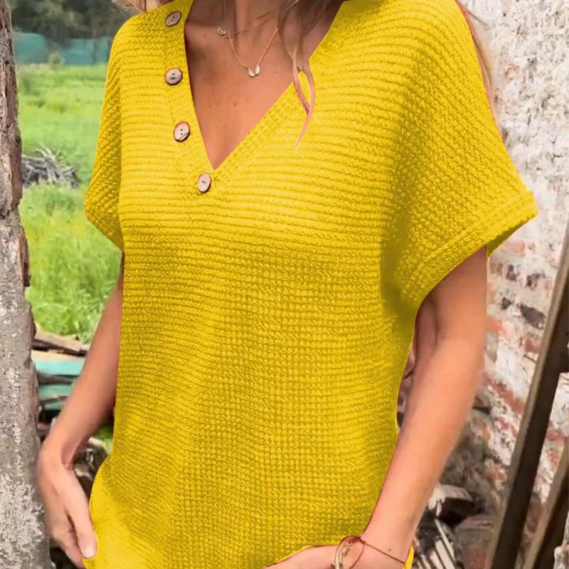 Lindse | Short Sleeve Textured V Neck Top