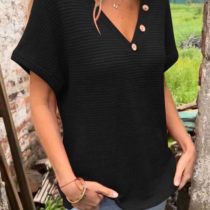 Lindse | Short Sleeve Textured V Neck Top