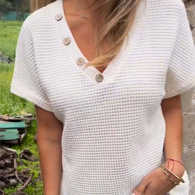 Lindse | Short Sleeve Textured V Neck Top