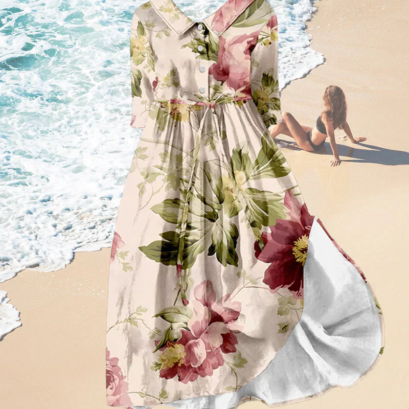 Jitske | Floral Print Button Front Midi Dress